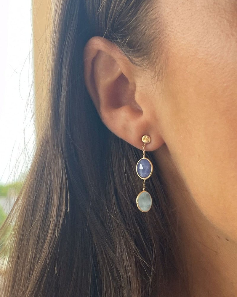 Gelbgold-Ohrringe mit Aquamarin und Tansanit – Luxuriöse blau gefärbte Edelsteine