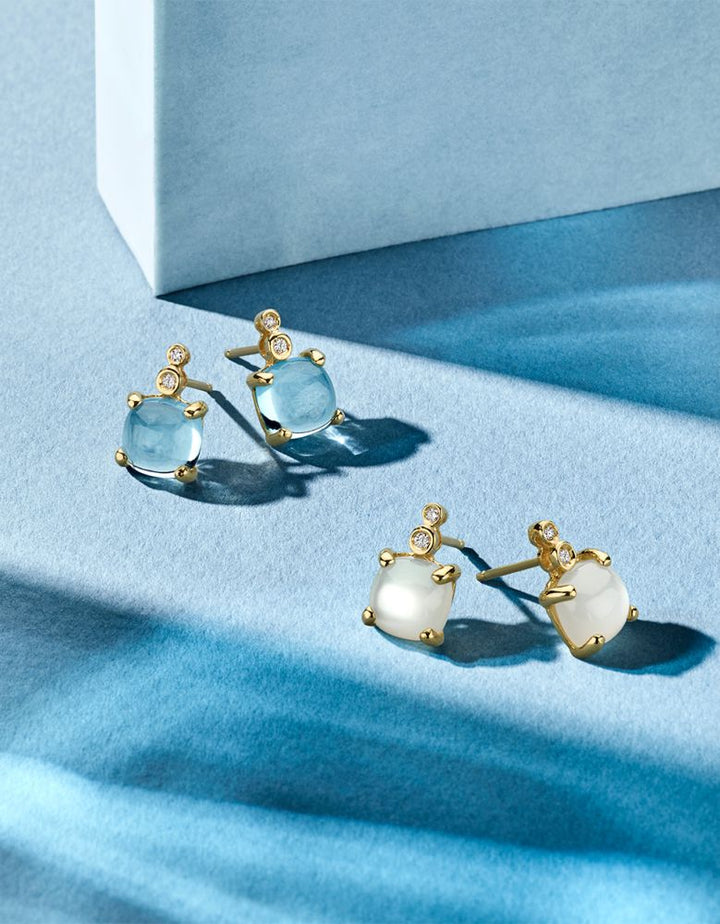 Elegante Oorsieraden met Maansteen en Diamant in 14 Karaat Geelgoud