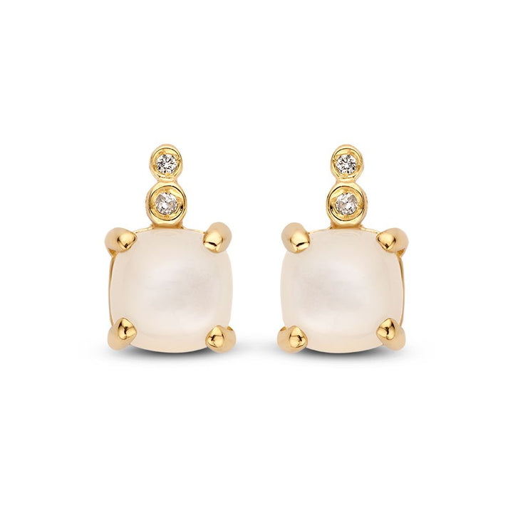Elegante Oorsieraden met Maansteen en Diamant in 14 Karaat Geelgoud