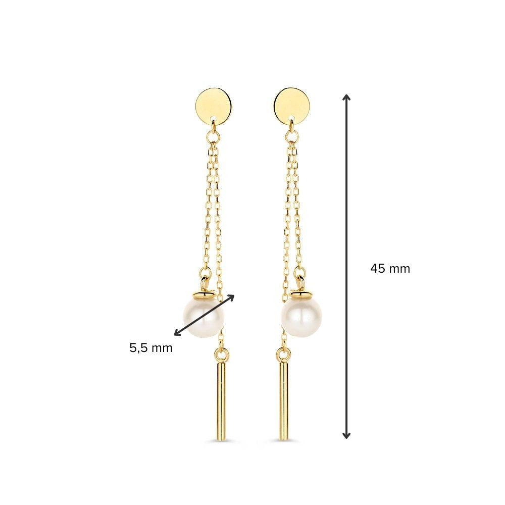Verspielte Goldohrringe mit Perle und Goldstab 14 Karat