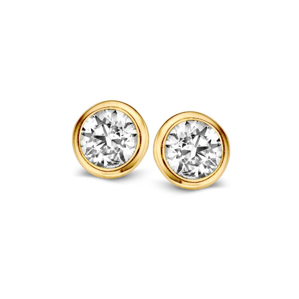 Ohrringe aus 14-karätigem Gelbgold mit weißen Zirkonia-Steinen in runder Form