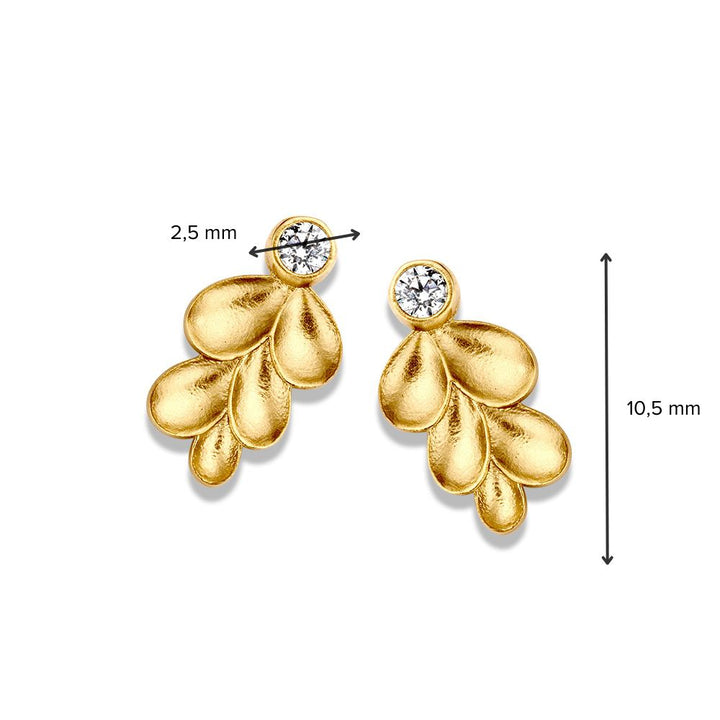 Geelgouden Oorstekers met Blaadjes Design en Zirkonia – 14 Karaat