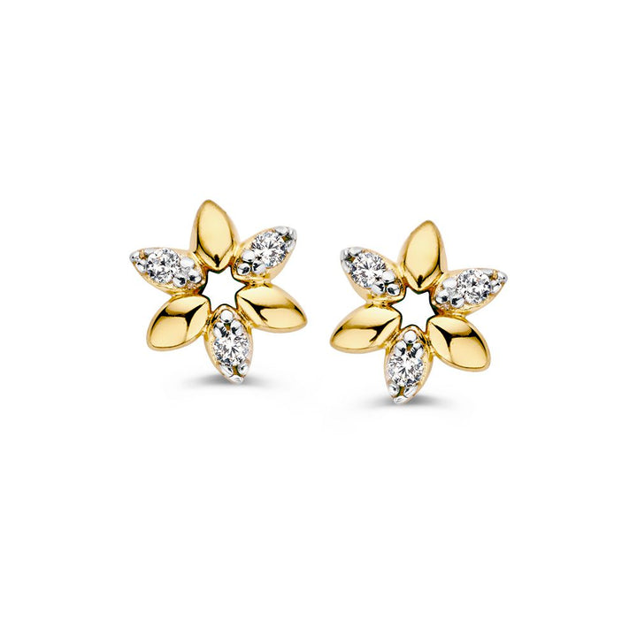 Geelgouden Oorstekers in Bloemvorm met Zirkonia – 14 Karaat, Delicate Luxe