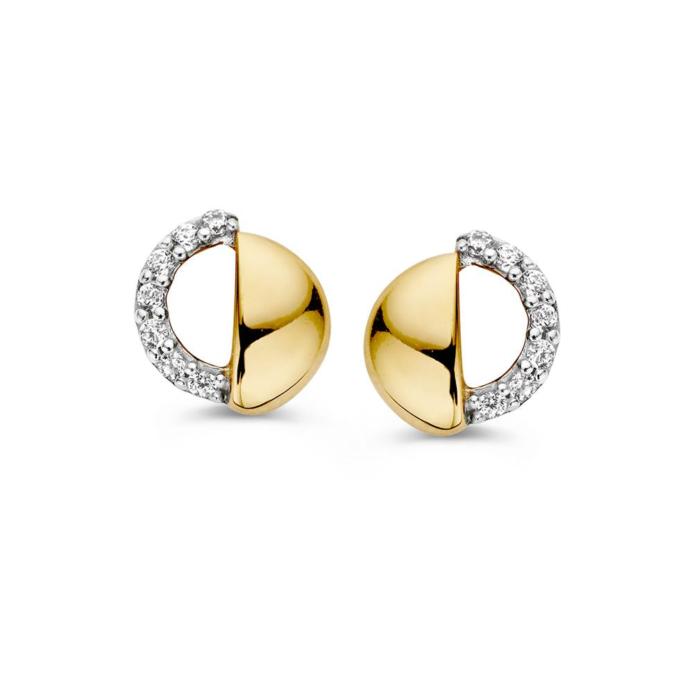 Bicolor Ohrstecker aus 14 Karat Weiß- und Gelbgold mit Zirkonia-Steinen