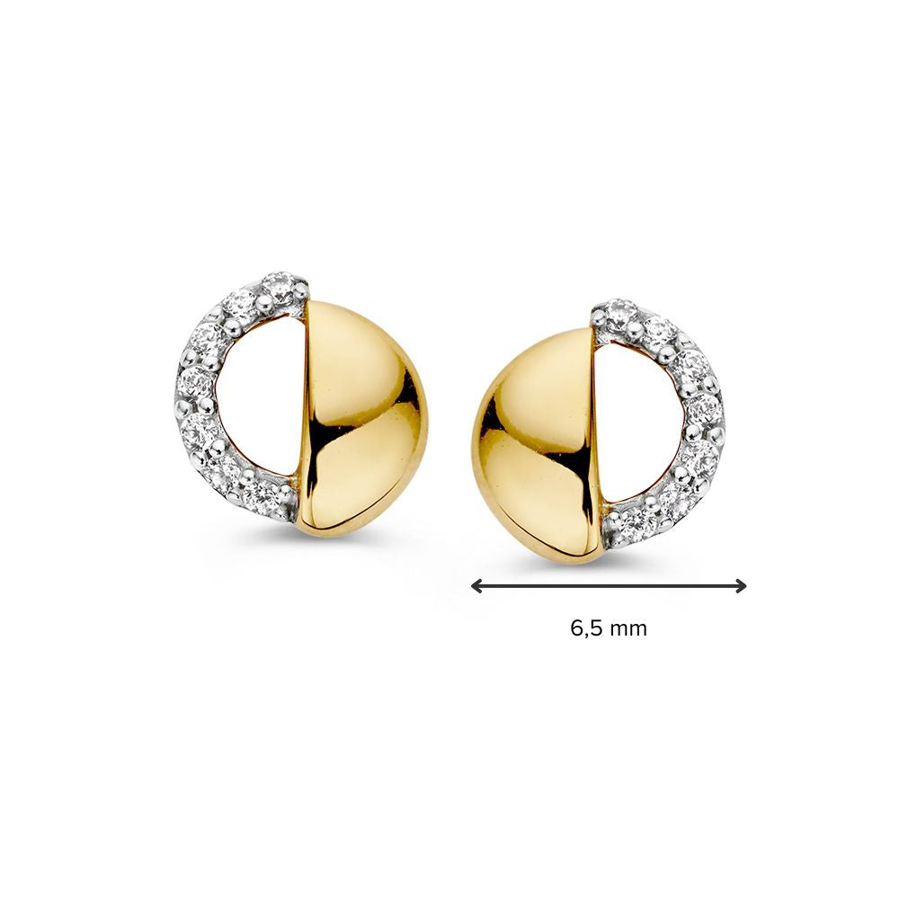 Bicolor-Ohrstecker aus Weiß- und Gelbgold mit Zirkonia – 14 Karat, Eleganz in zwei Farben
