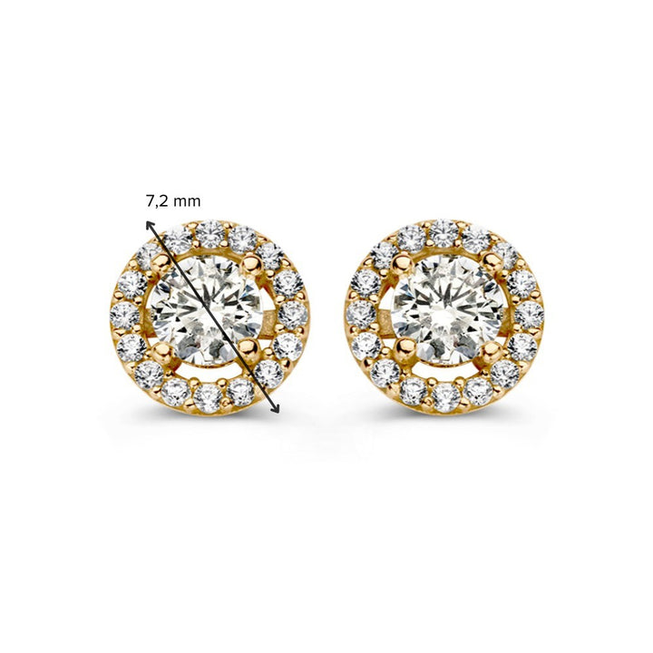 Geelgouden Oorstekers met Zirkonia in Halo-Setting – 14 Karaat, Tijdloze Elegantie