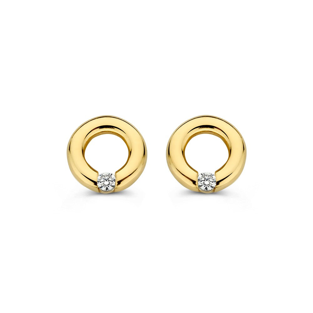 Gelbgoldene Ohrstecker mit Zirkonia, 14 Karat, runde Form mit funkelndem Steinchen