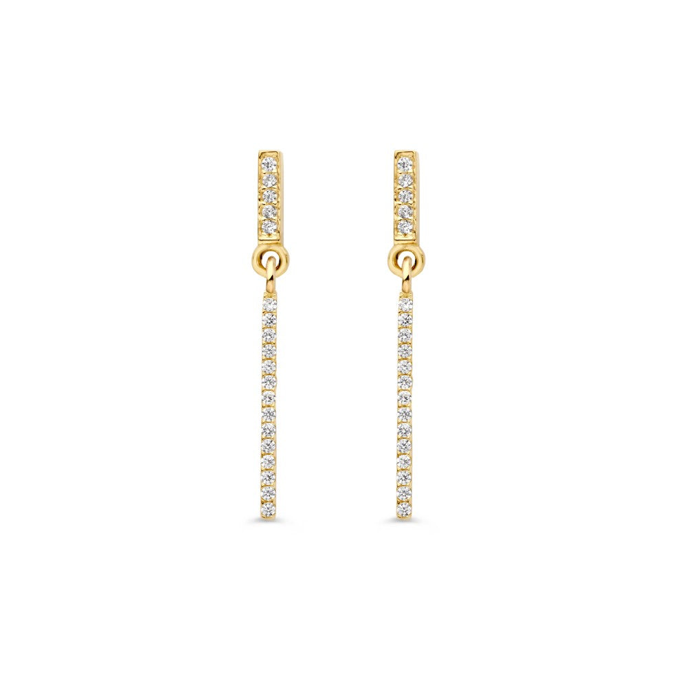 Geelgouden Oorstekers met Lange Aanhangers en Zirkonia's – 14 Karaat, Elegantie in Beweging