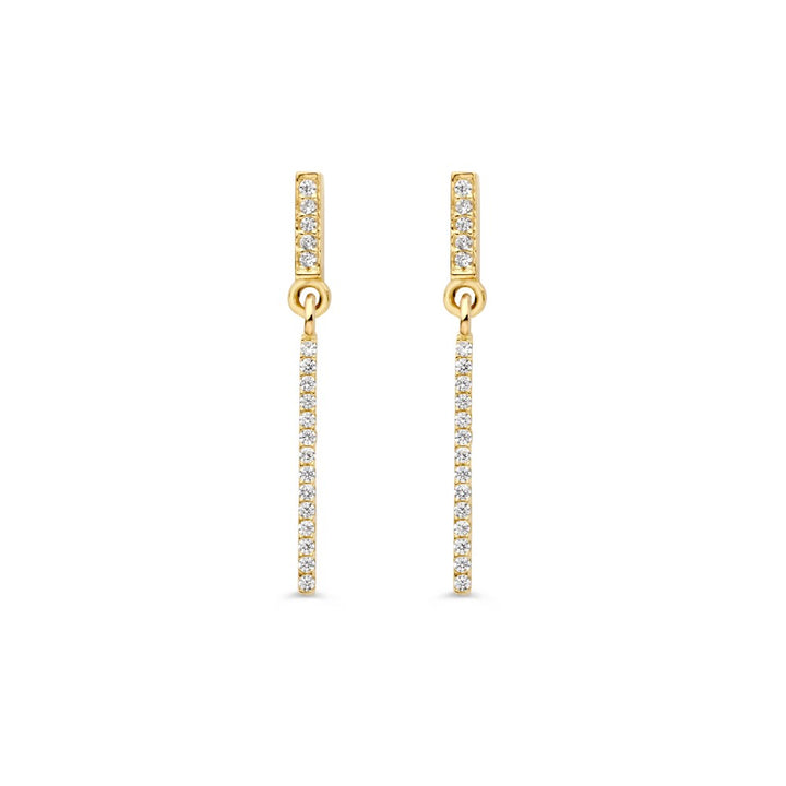 Geelgouden Oorstekers met Lange Aanhangers en Zirkonia's – 14 Karaat, Elegantie in Beweging
