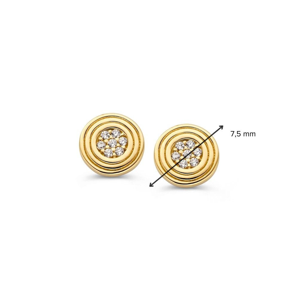 Runde Gelbgold Ohrstecker mit Zirkonia – 14 Karat, Flaches Design