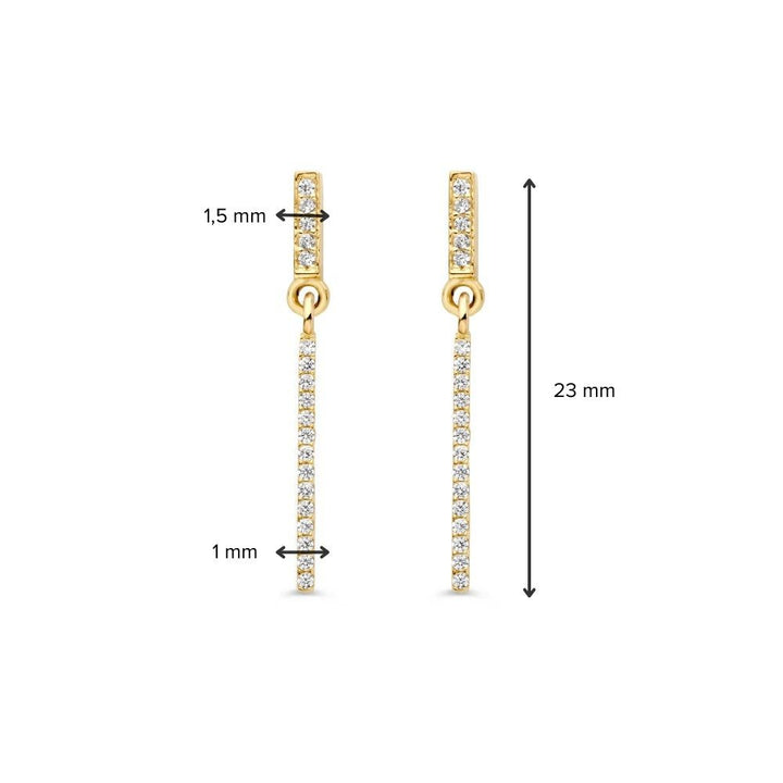 Geelgouden Oorstekers met Lange Aanhangers en Zirkonia's – 14 Karaat, Elegantie in Beweging
