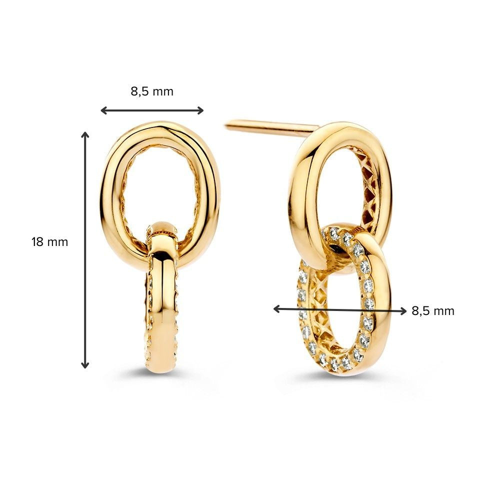 Gelbgold-Ohrstecker mit runden Ohrhängern und Zirkonia – Verspielter Luxus