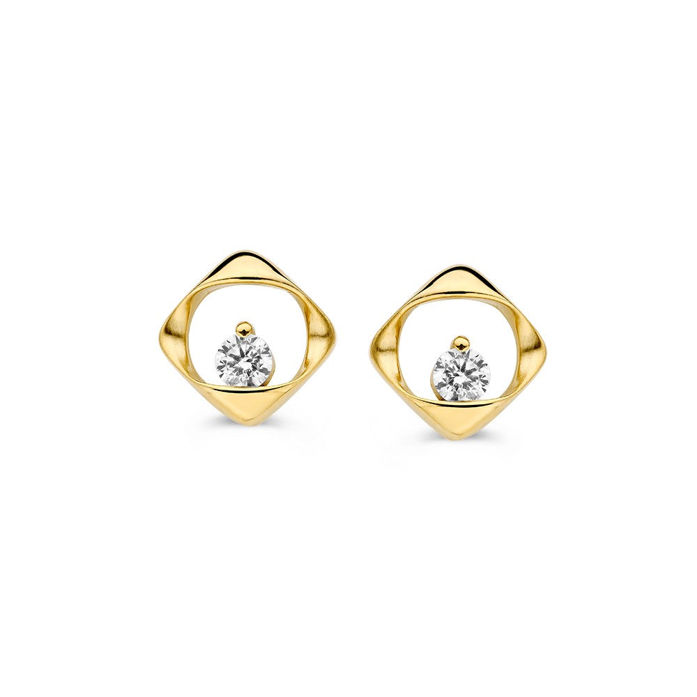 Ohrstecker aus Gelbgold mit zirkonia, quadratische Form und glänzender Oberfläche