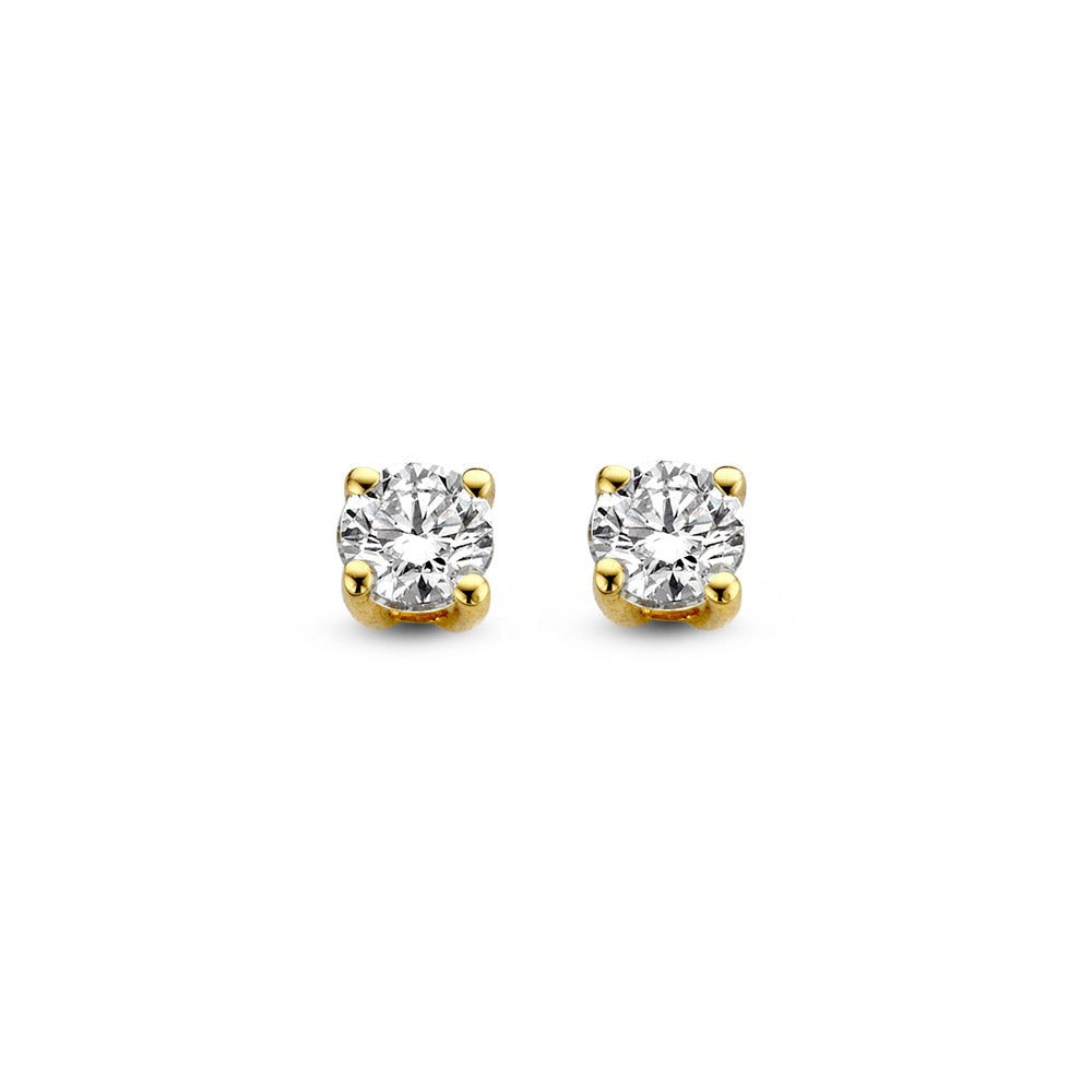 Ohrstecker aus 0,20 ct. gelbgold mit runden, klaren Edelsteinen in Krappenfassung