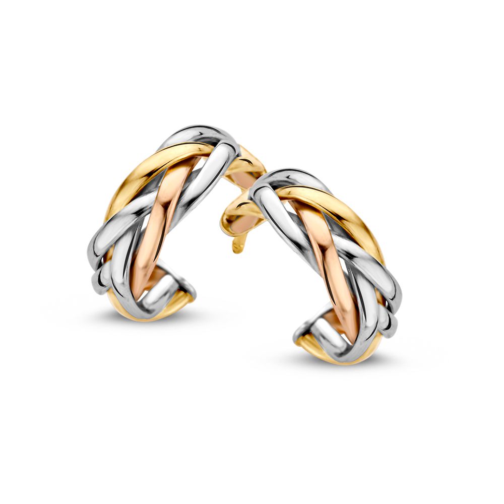 Tricolor Ohrringe aus 14 Karat Gold mit silbernem, goldfarbenem und roségoldenem Design