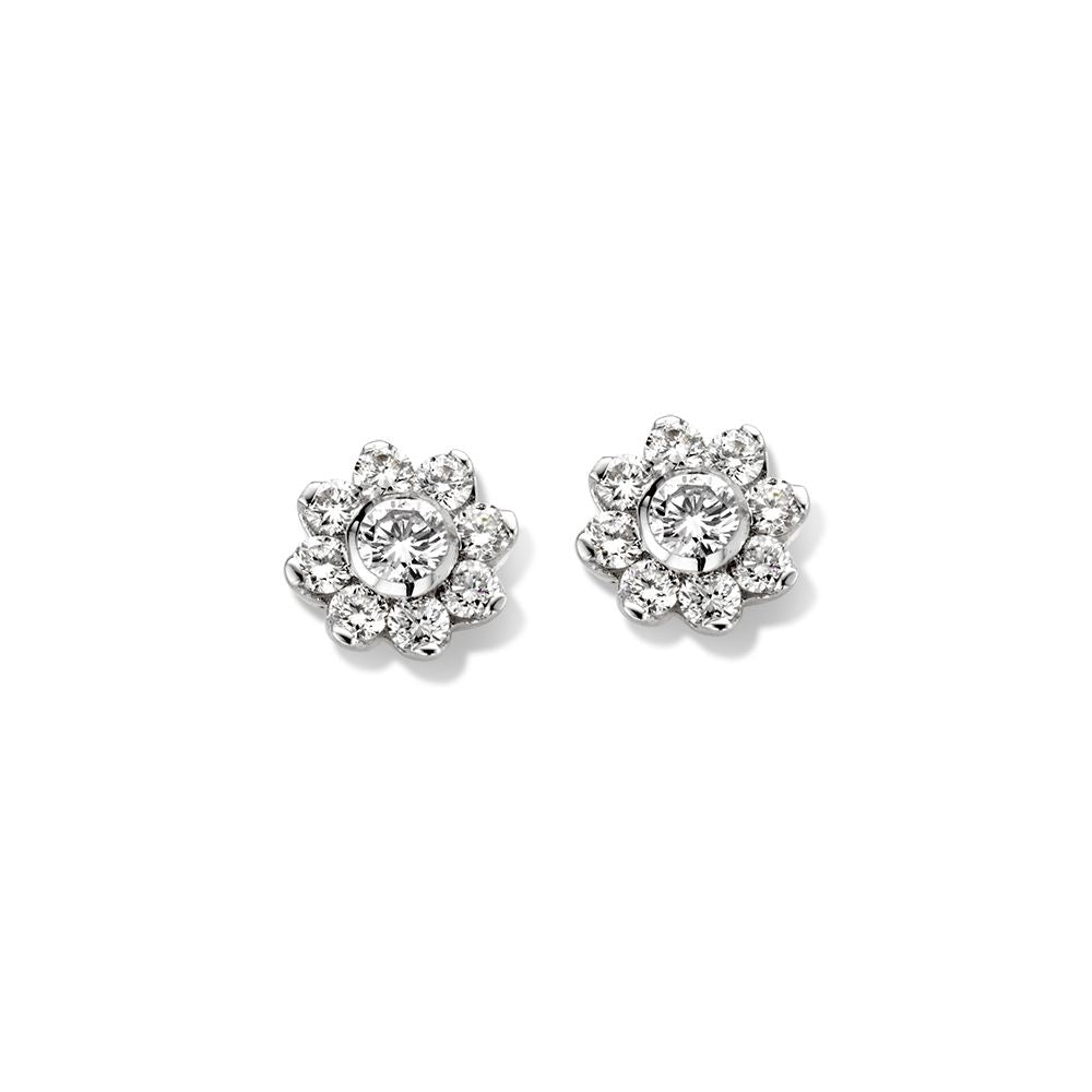 Witgouden Ohrstecker mit Diamanten in klassischer Entourage-Zusammenstellung, 14 Karat, 0,26 ct Brillant