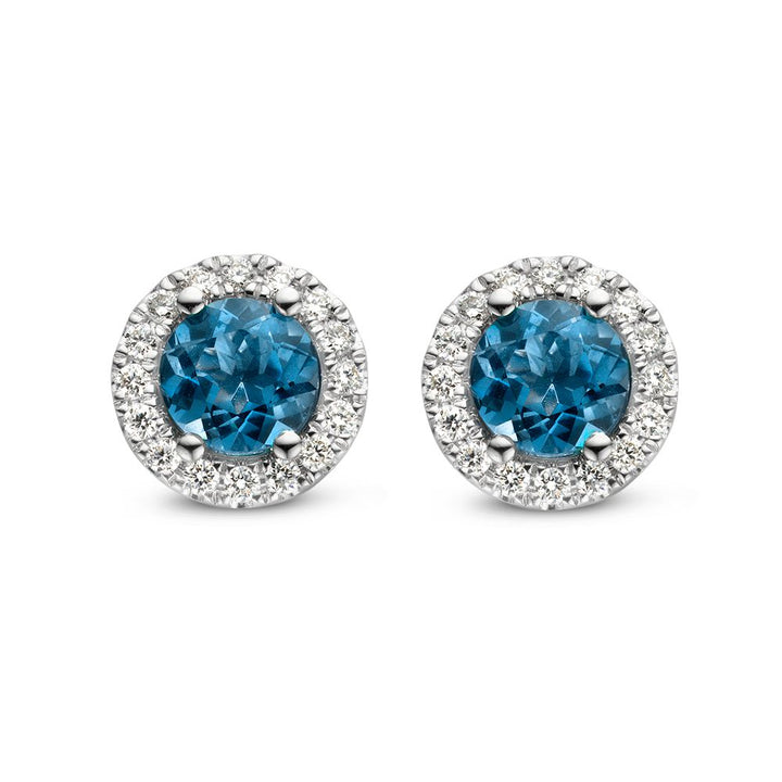 Witgouden Oorstekers met Blauw Topaas en Diamant – 14 Karaat, 1.92 ct