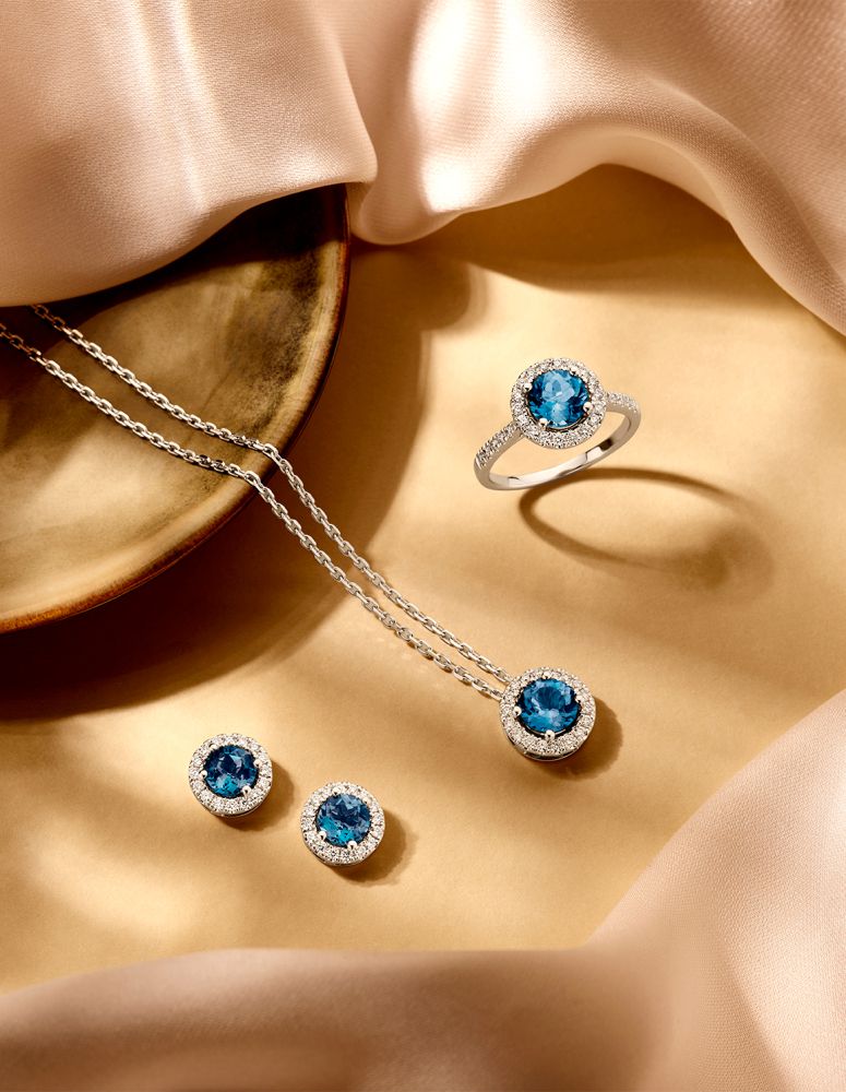 Witgouden Oorstekers met Blauw Topaas en Diamant – 14 Karaat, 1.92 ct