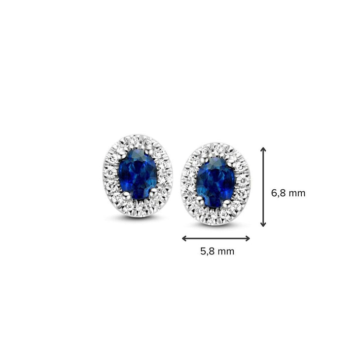 Witgouden Oorstekers met Blauwe Saffier en Diaman