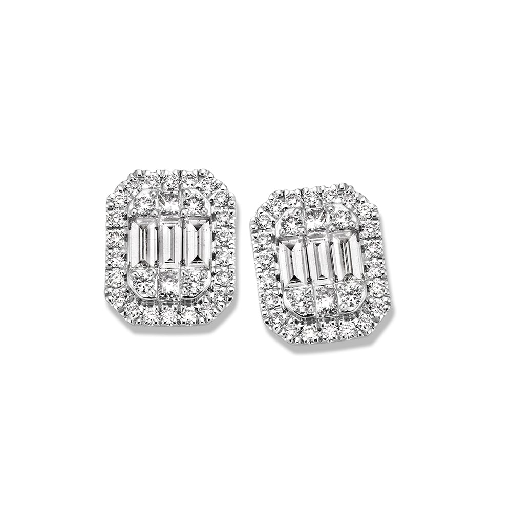 Ohrstecker aus Weißgold mit Baguette-Diamanten und runden Diamanten, 0,80 ct insgesamt