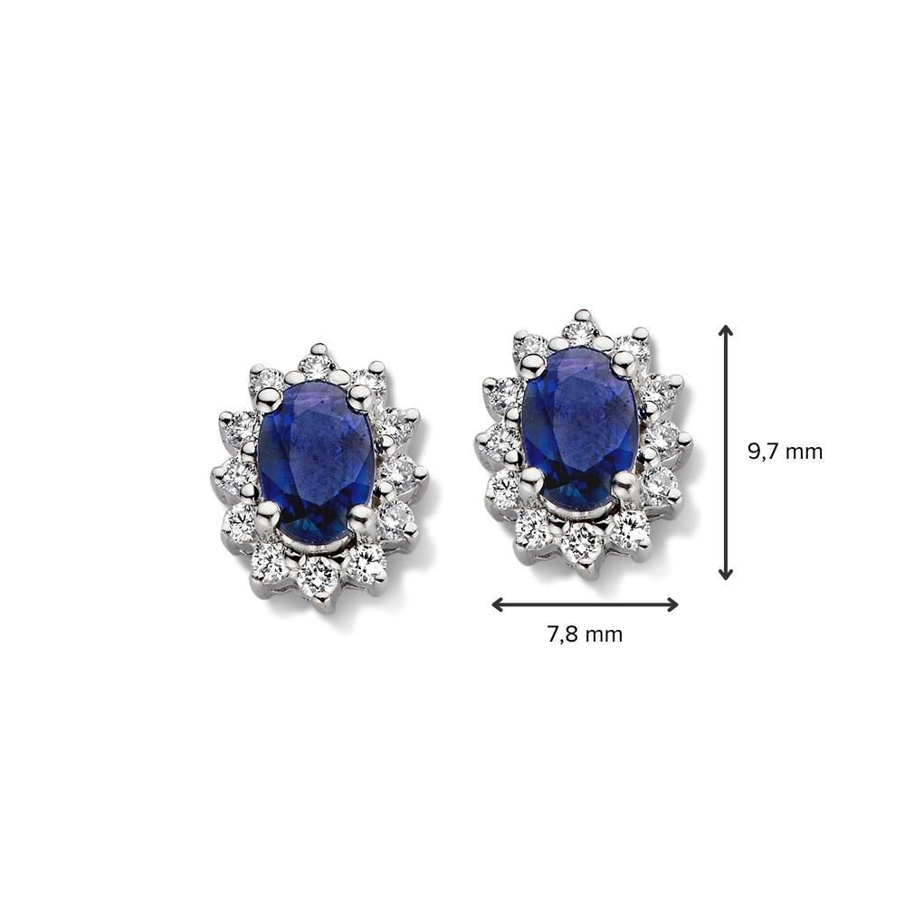 Weißgoldene Ohrstecker Saphir Entourage mit Brillant – 14K Ohrringe für Damen, 0.28 ct Diamanten