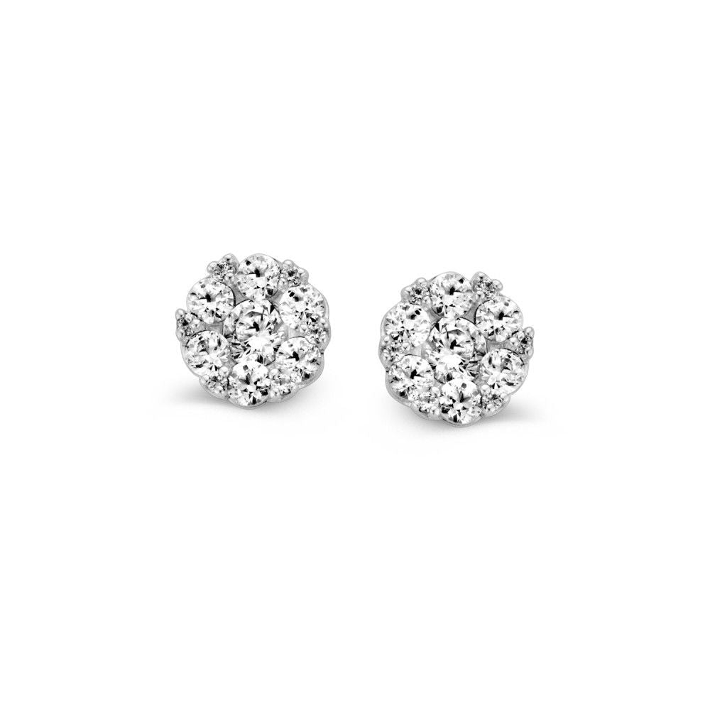 Ohrringe aus Weißgold mit Zirkonia in klassischer Rosettenfassung, 6 mm