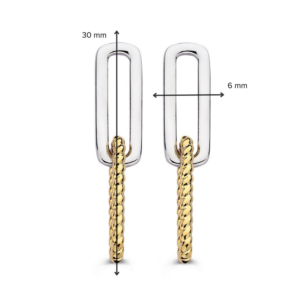 Zilveren Oorstekers met 14K Gouden Paperclip Schakels – Oorbellen voor Dames, 30 mm, Eenvoudig en Modern Design
