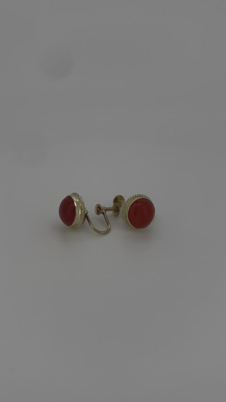 vintage gouden oorbellen 14k bloedkoraal 4.4gr