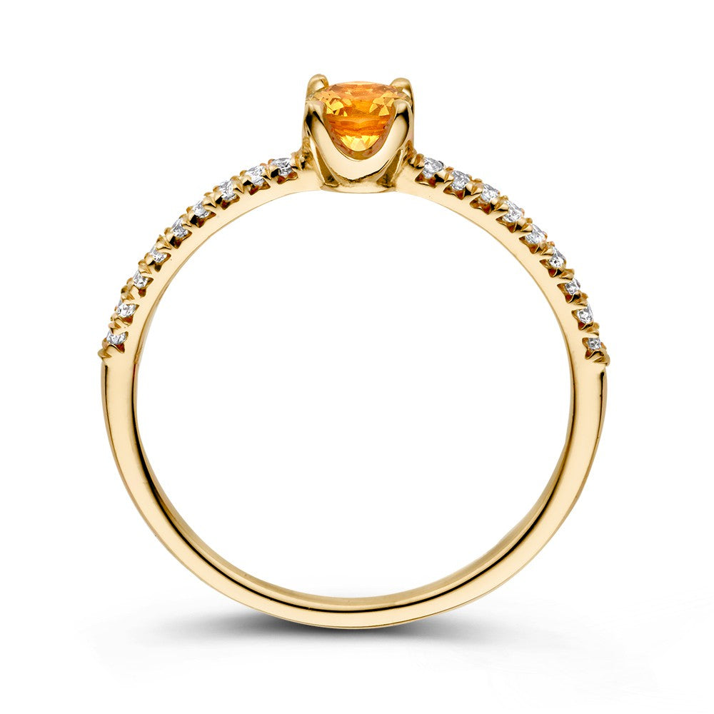 18kt Gelbgoldring mit Orangem Saphir und 0.15ct Brillanten