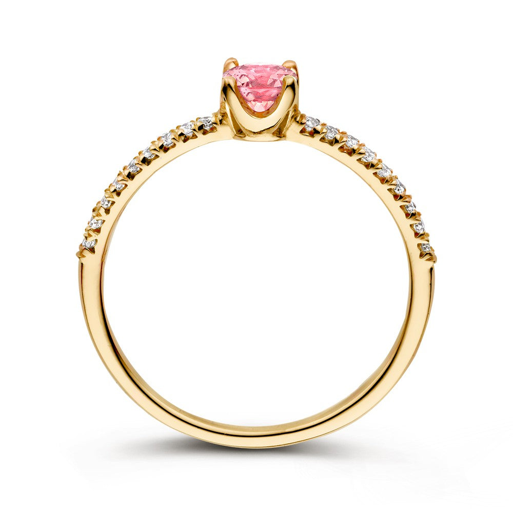 18kt Gelbgoldring mit rosa Saphir und 0.15ct Brillanten - Elegant