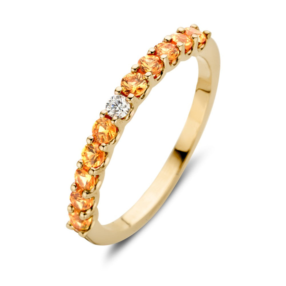 18kt Gelbgoldring mit orangefarbenen Saphiren und einem weißen Brillanten