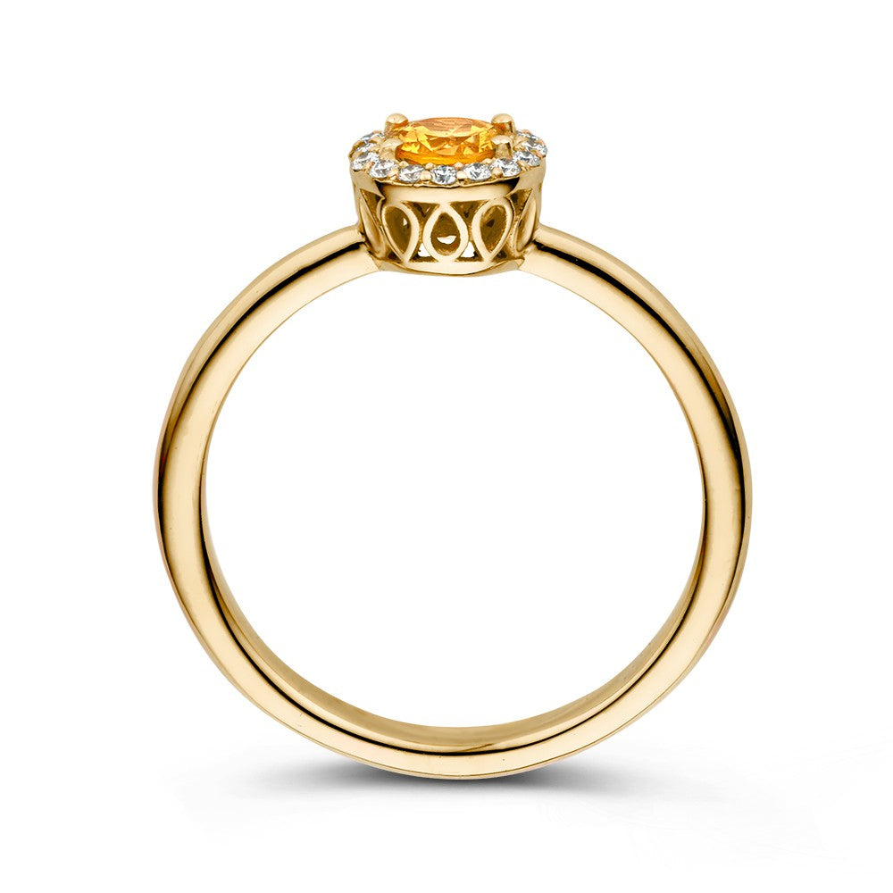 Luxuriöser 18kt Gelbgold Entourage Ring mit Orange Saphir und 0.11ct Diamanten