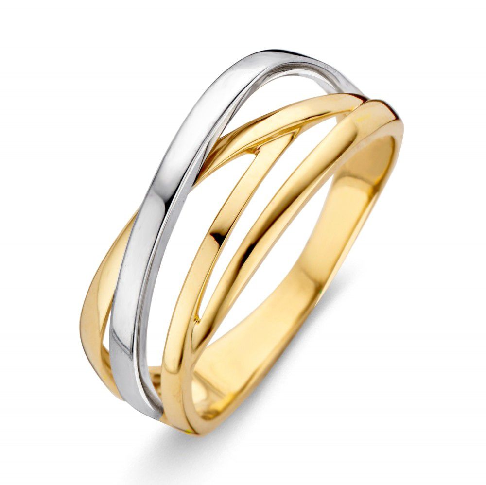 Bicolor Ring aus Gold und Silber mit geschwungenem Design und glänzender Oberfläche