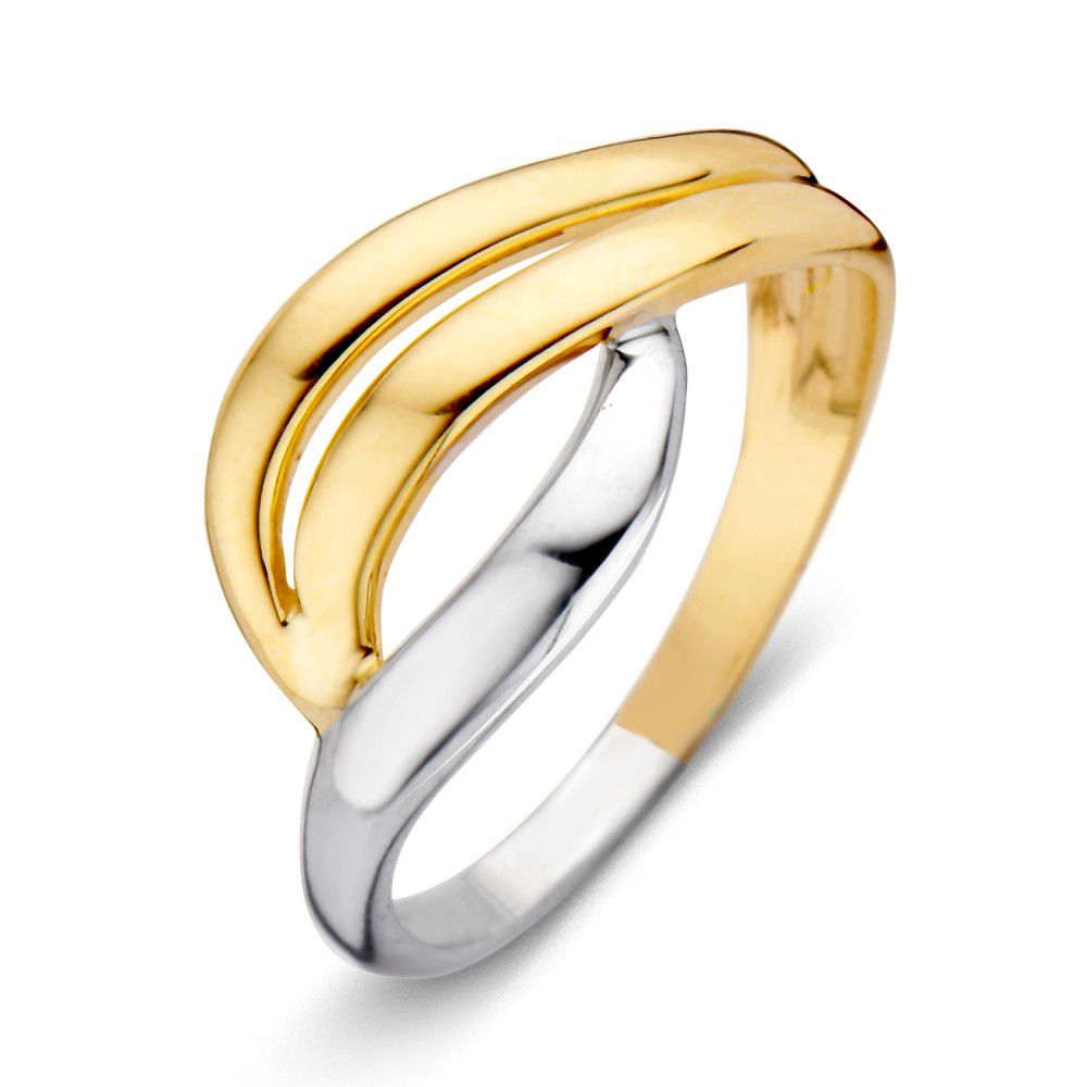 Bicolor Damenring aus 14 Karat Gelb- und Weißgold mit geschwungenem Design