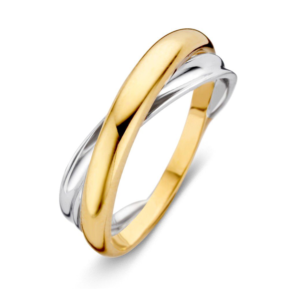 Bicolor Damenring aus 14 Karat Gelb- und Weißgold mit geschwungenem Design