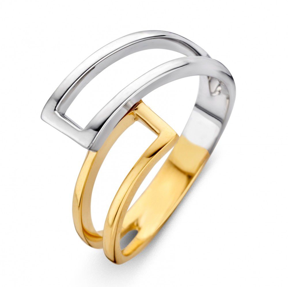 Ring aus 14 Karat Gelb- und Weißgold mit modernem, geometrischem Design