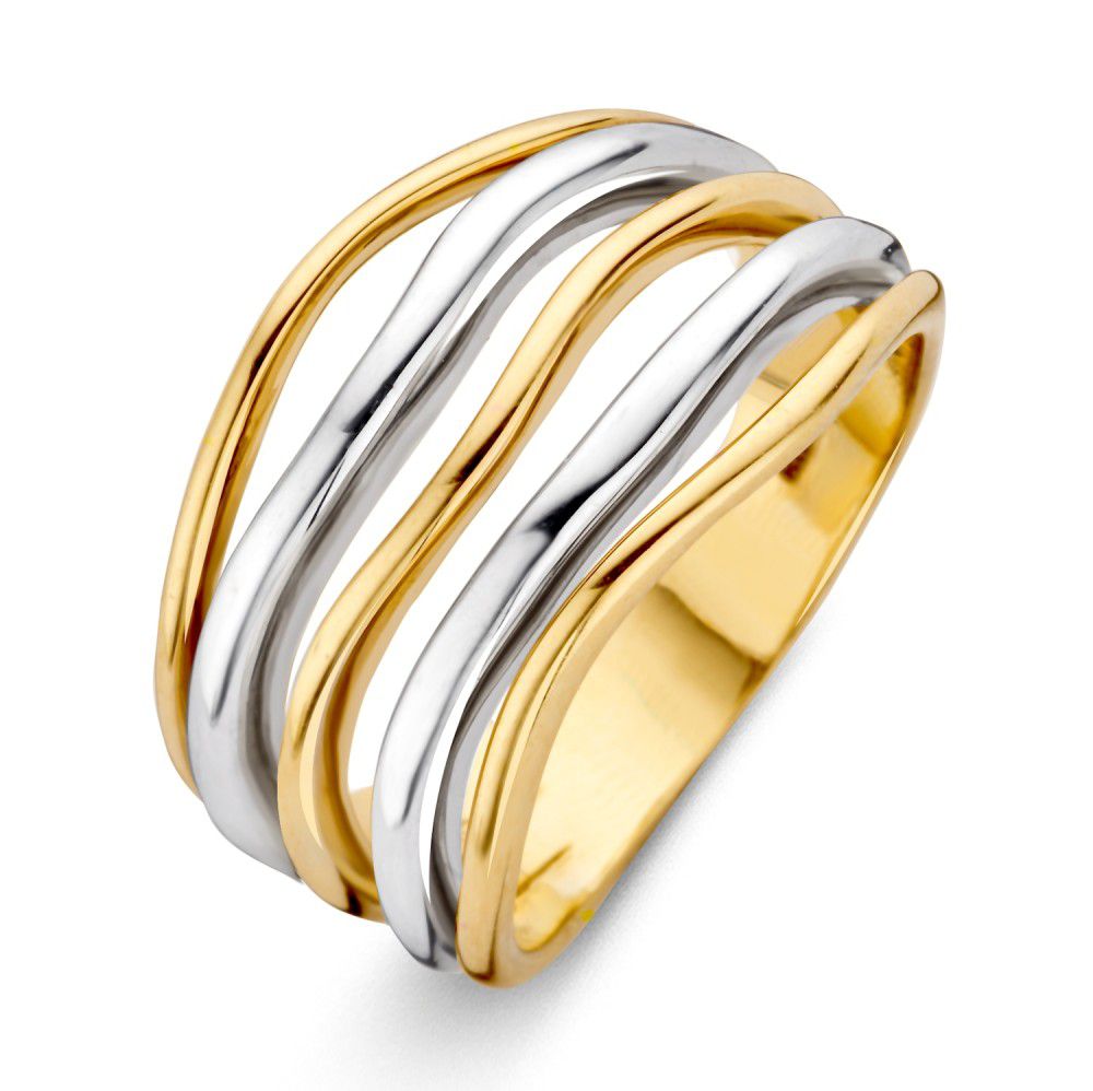 Ring aus 14 Karat Gelb- und Weißgold mit geschwungenen, ineinander verschlungenen Bändern