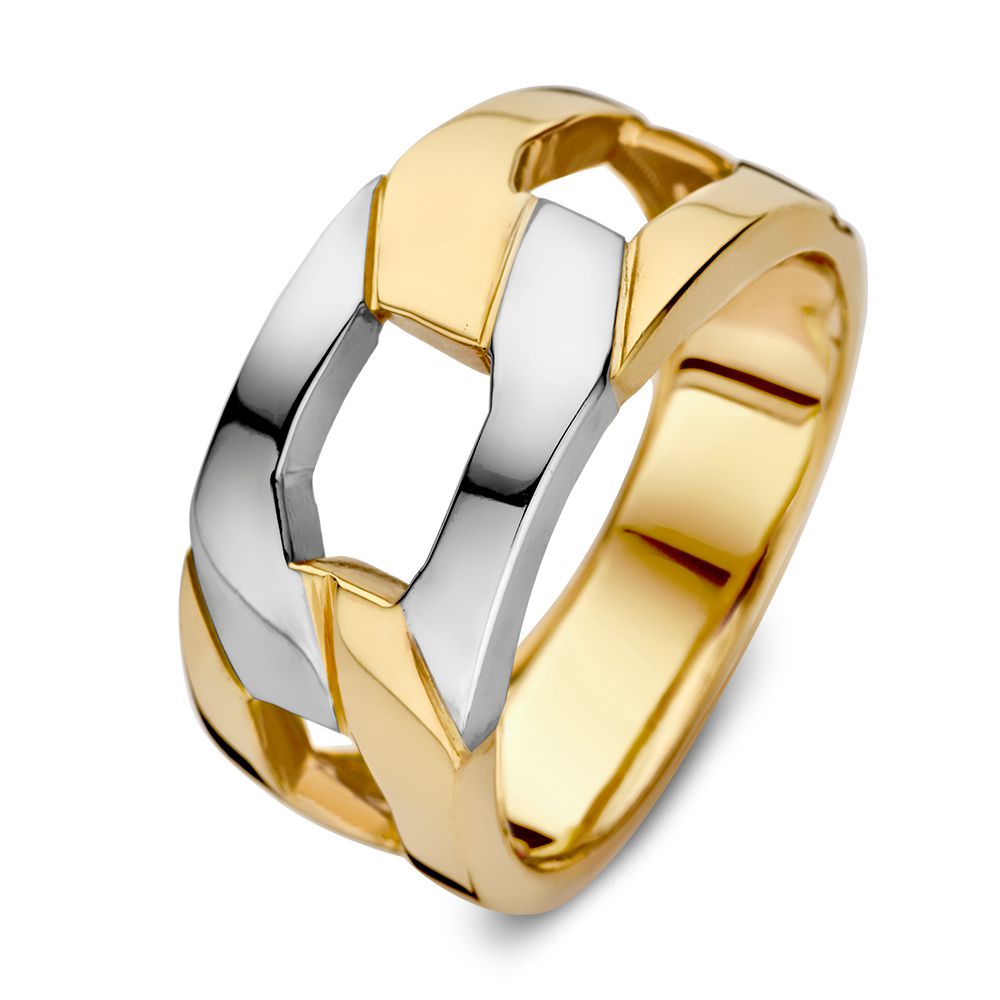 Bicolor Ring aus 14-Karat Gelb- und Weißgold mit einzigartigem Schakeldesign