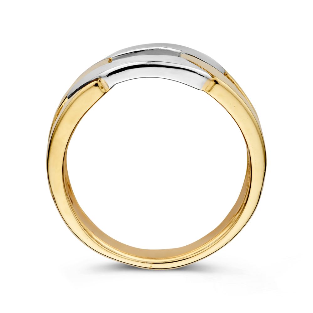 14-karätiger Bicolor-Statement-Ring aus Gelb- und Weißgold – Einzigartiges Gliederdesign