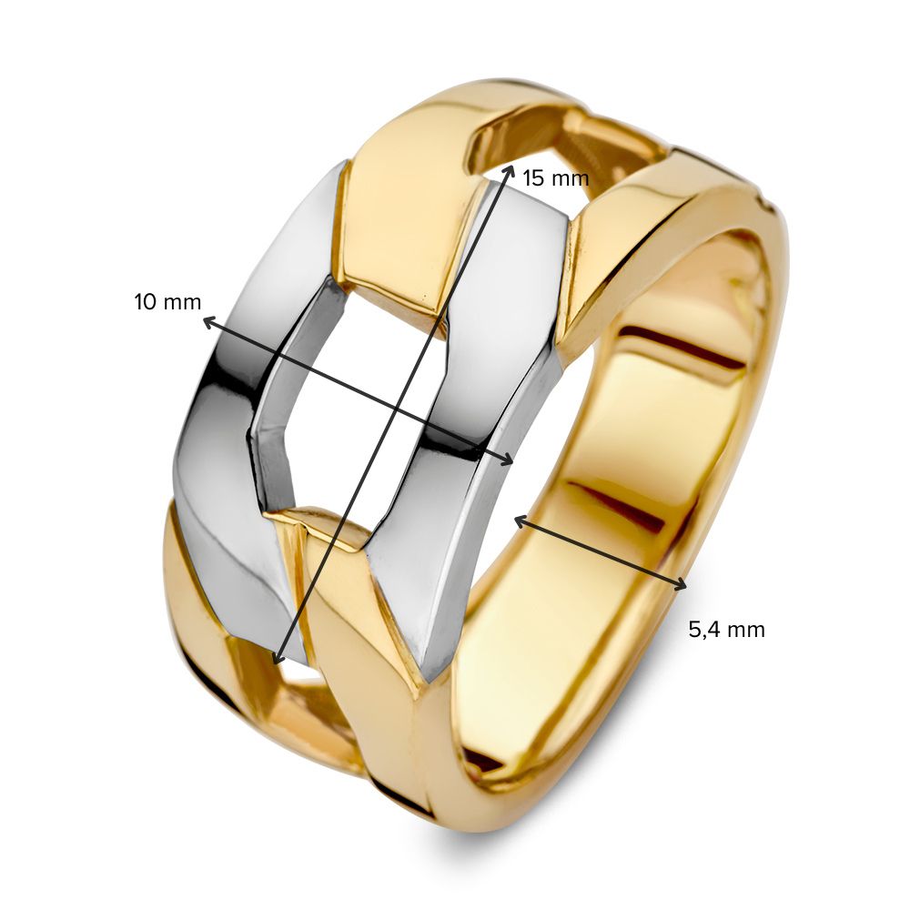 14-karätiger Bicolor-Statement-Ring aus Gelb- und Weißgold – Einzigartiges Gliederdesign
