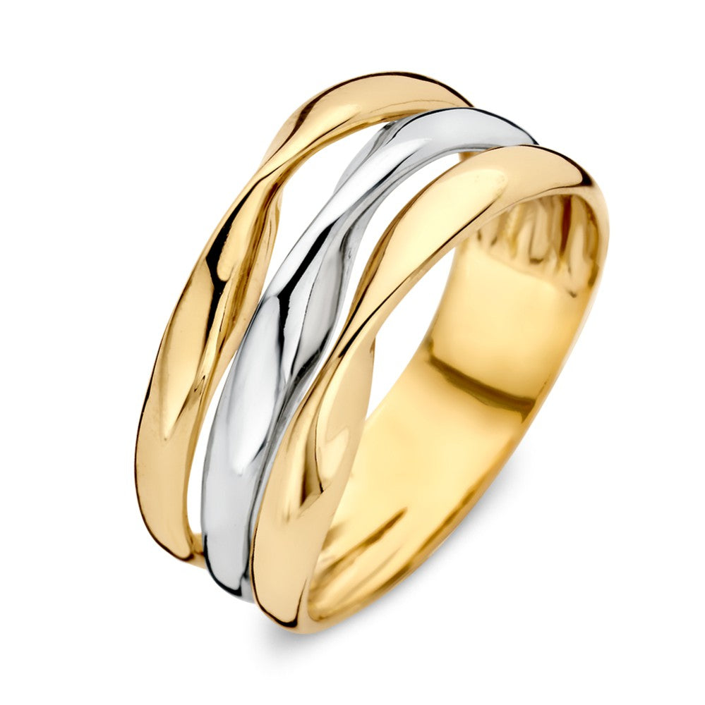 Bicolor Damenring aus 14-karätigem Weiß- und Gelbgold mit gewelltem Design