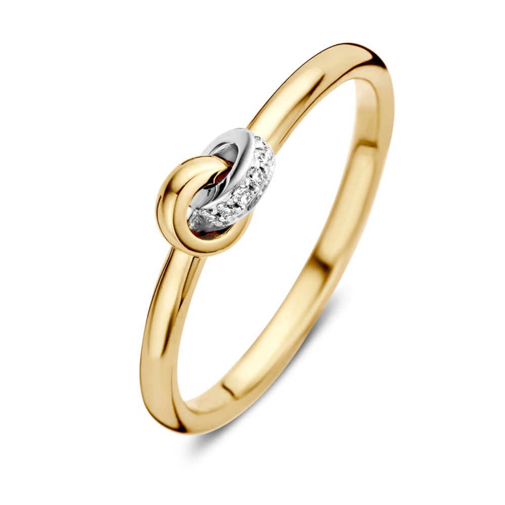 14-karätiger bicolor Damenring aus Gold mit brillantgeschliffenem Diamanten in der Mitte