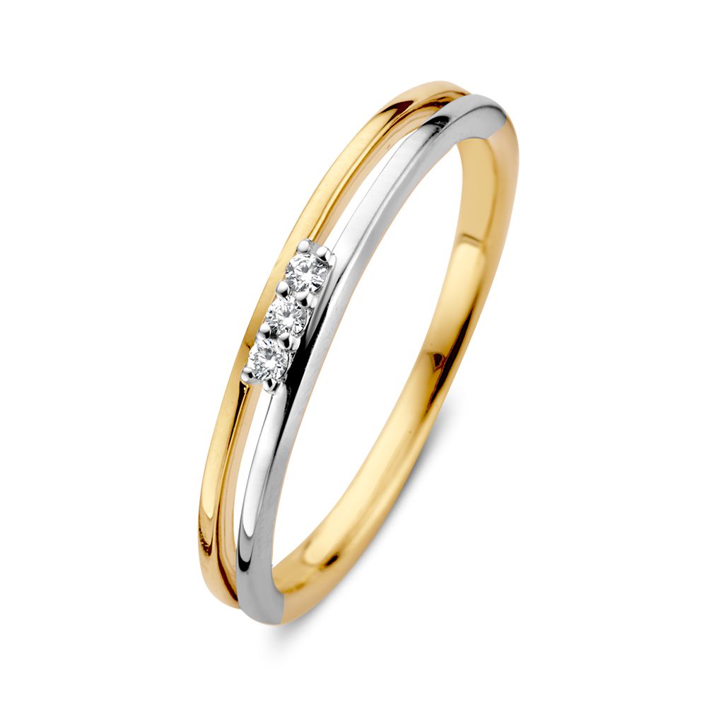 Bicolor Ring aus 14-karätigem Gold mit drei kleinen Diamanten in der Mitte