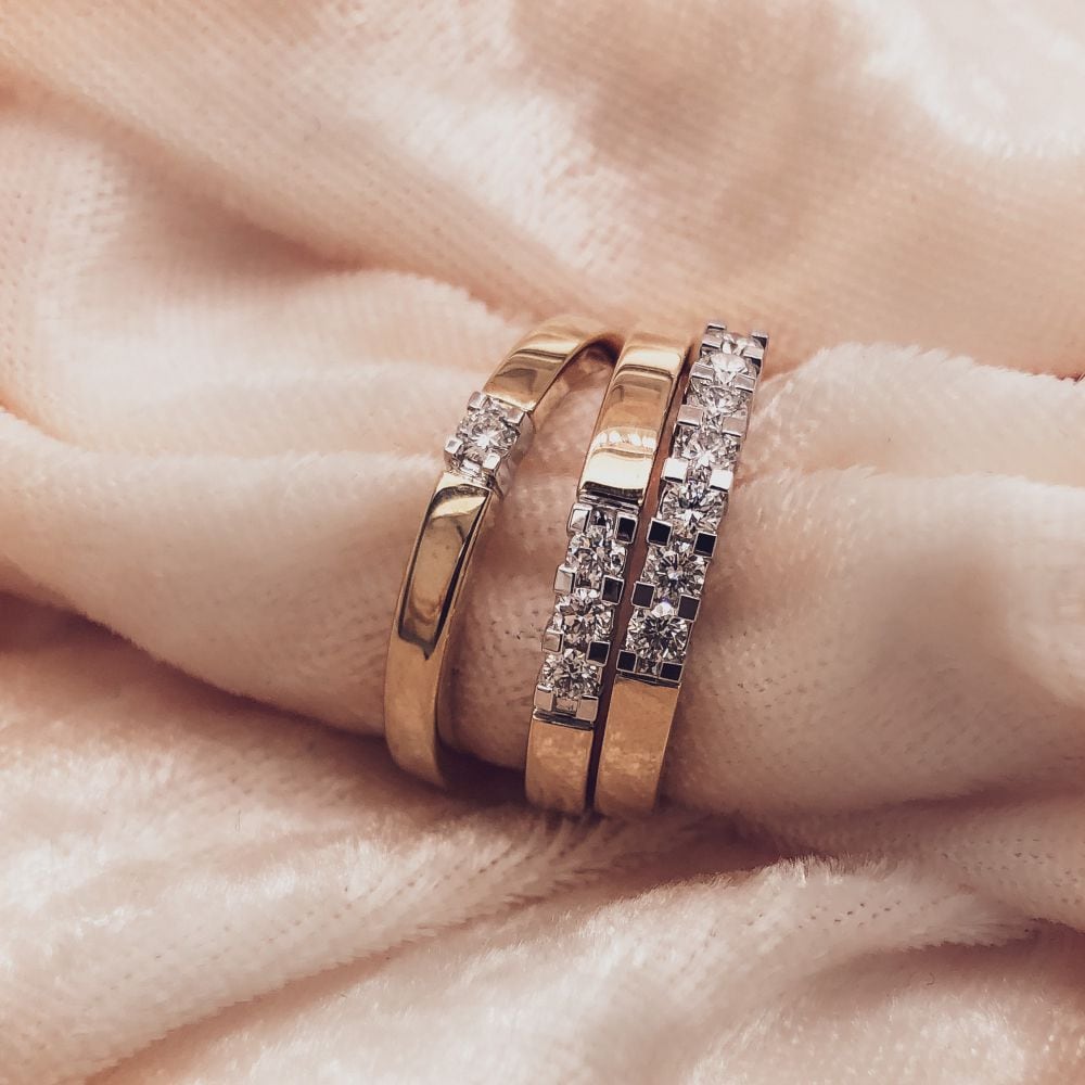 Bicolor 14kt Weiß- und Gelbgold Damenring mit 0.05ct Brillant Diamant