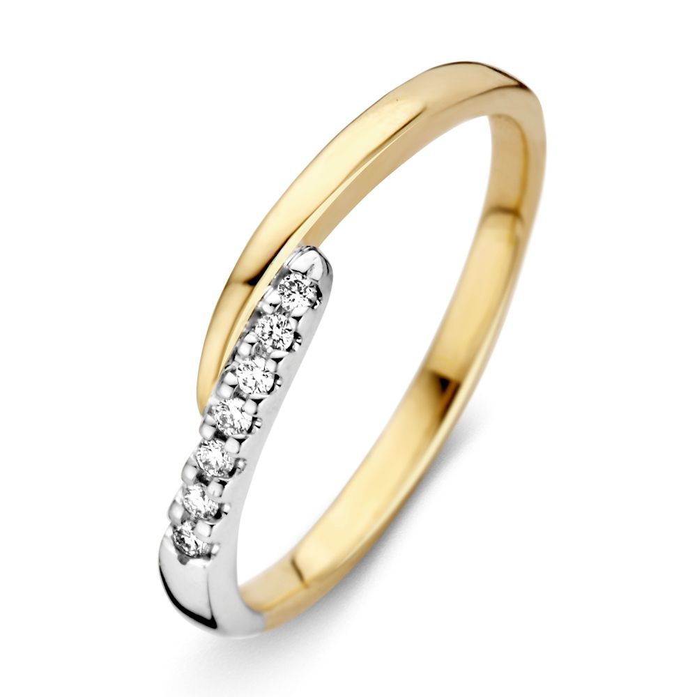 Bicolor Damenring aus 14-Karat Gold mit brillantgeschliffenen Diamanten in einer geschwungenen Fassung