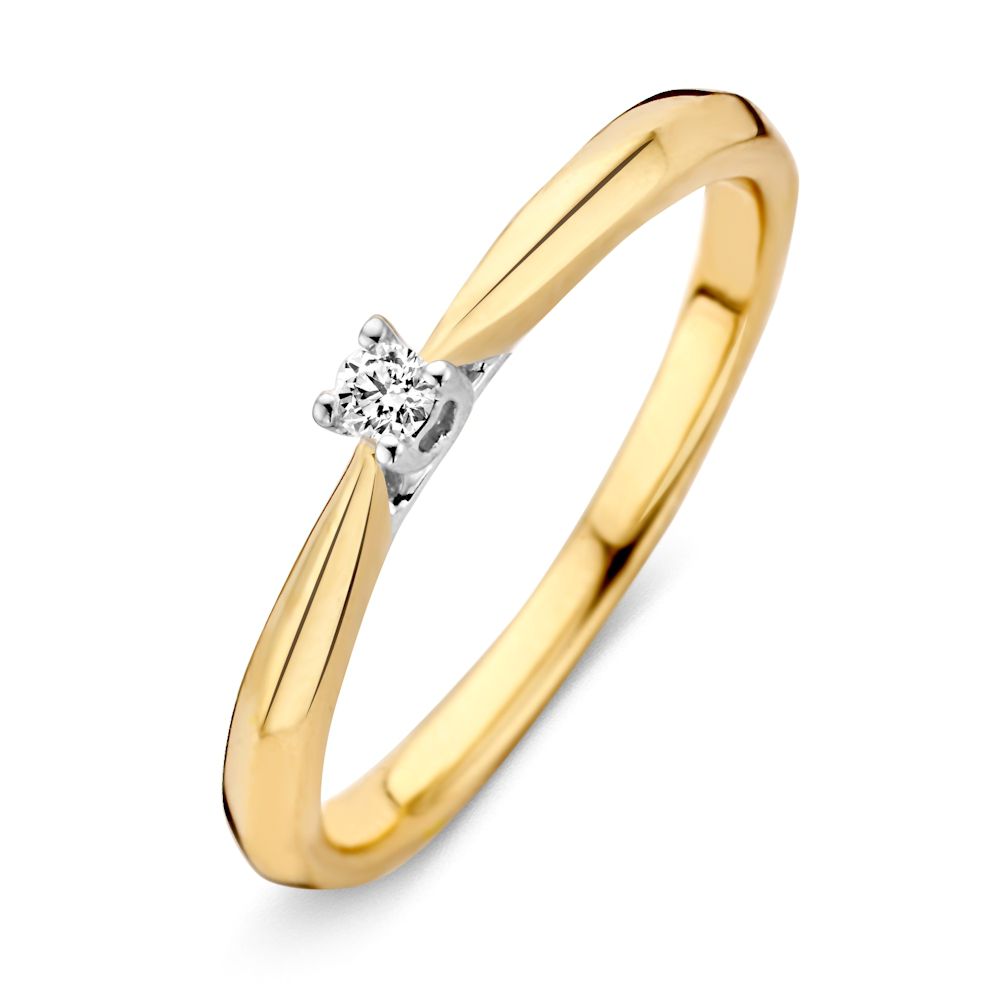 Klassischer 14kt Gold Solitär Ring mit 0,06ct Diamant und geschwungenem Design