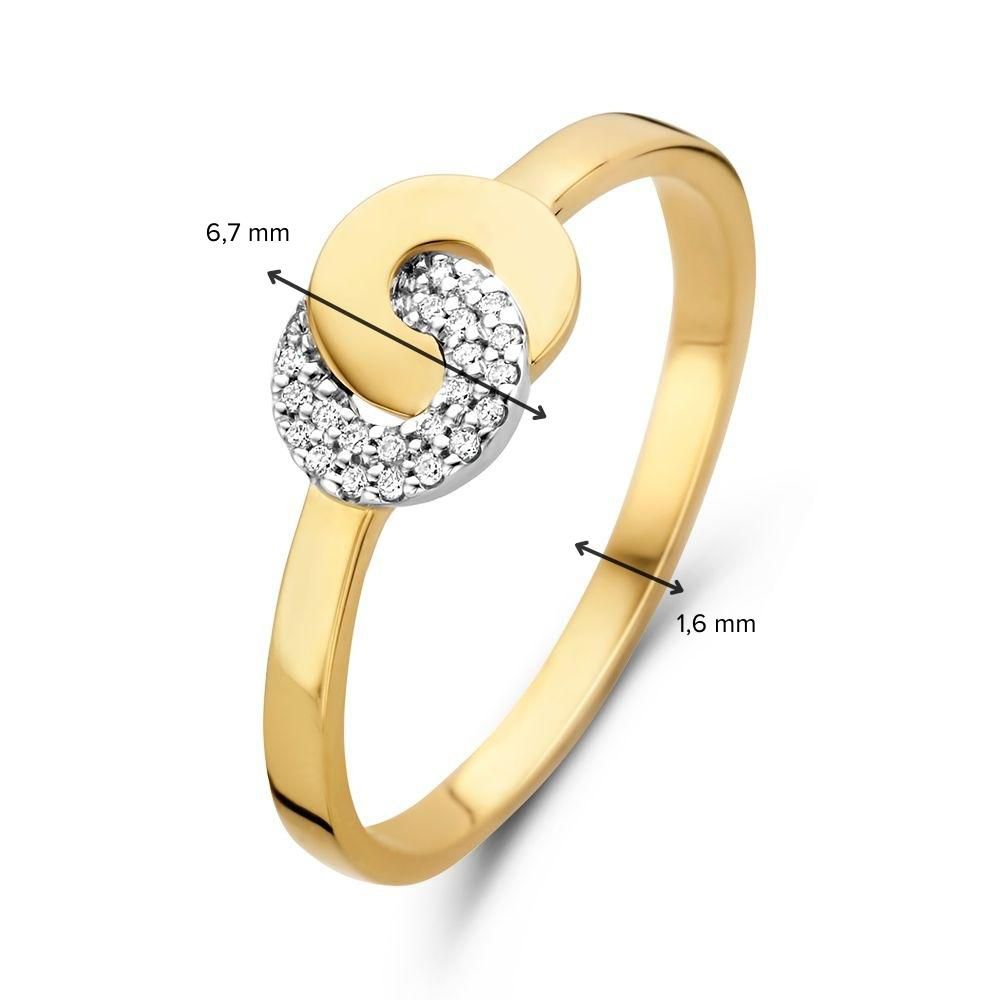 Damenring aus 14-karätigem Bicolor-Gold mit Diamanten und verbundenen Kreisen