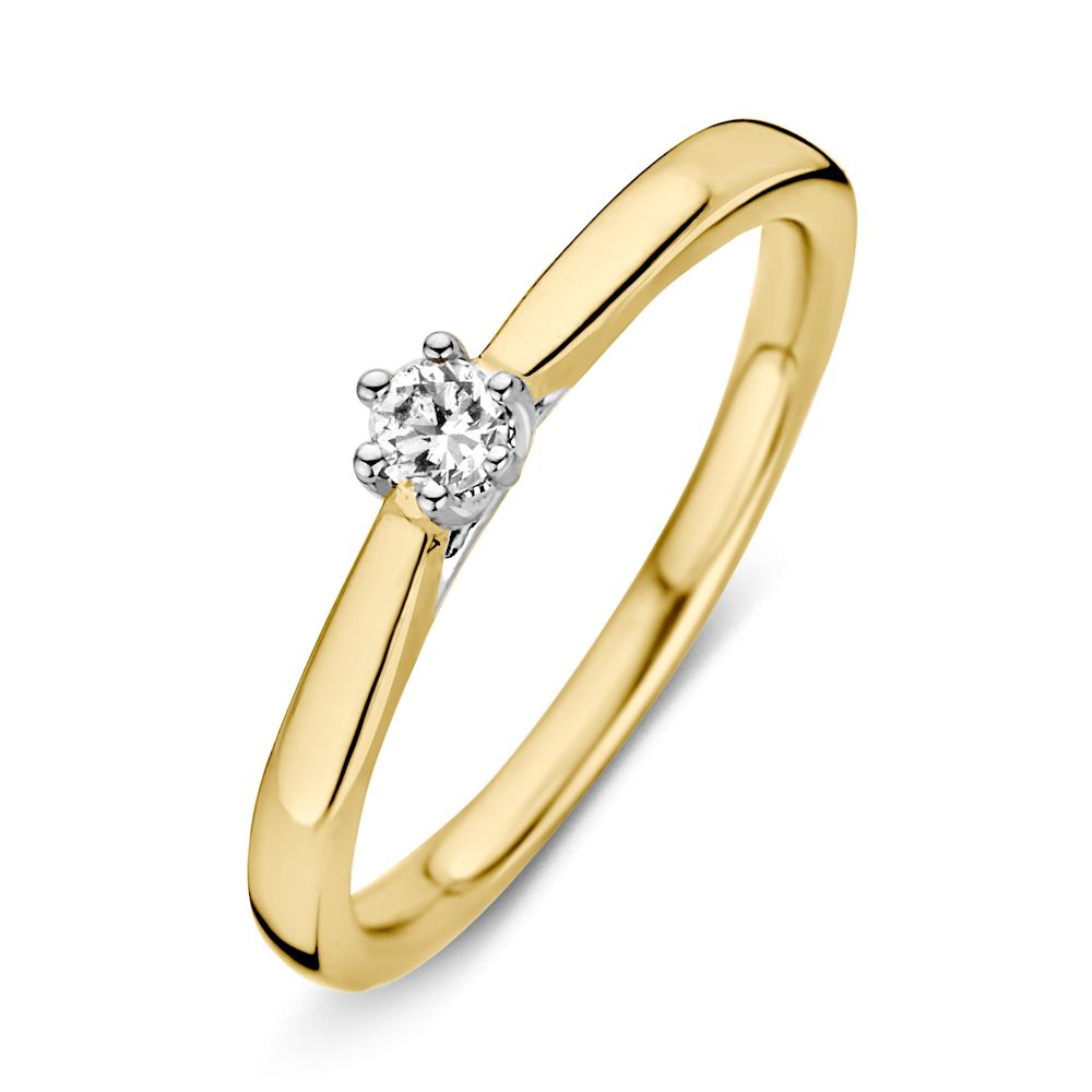 Bicolor Goldring mit diamantbesetztem Zifferblatt und sechspunktiger Fassung