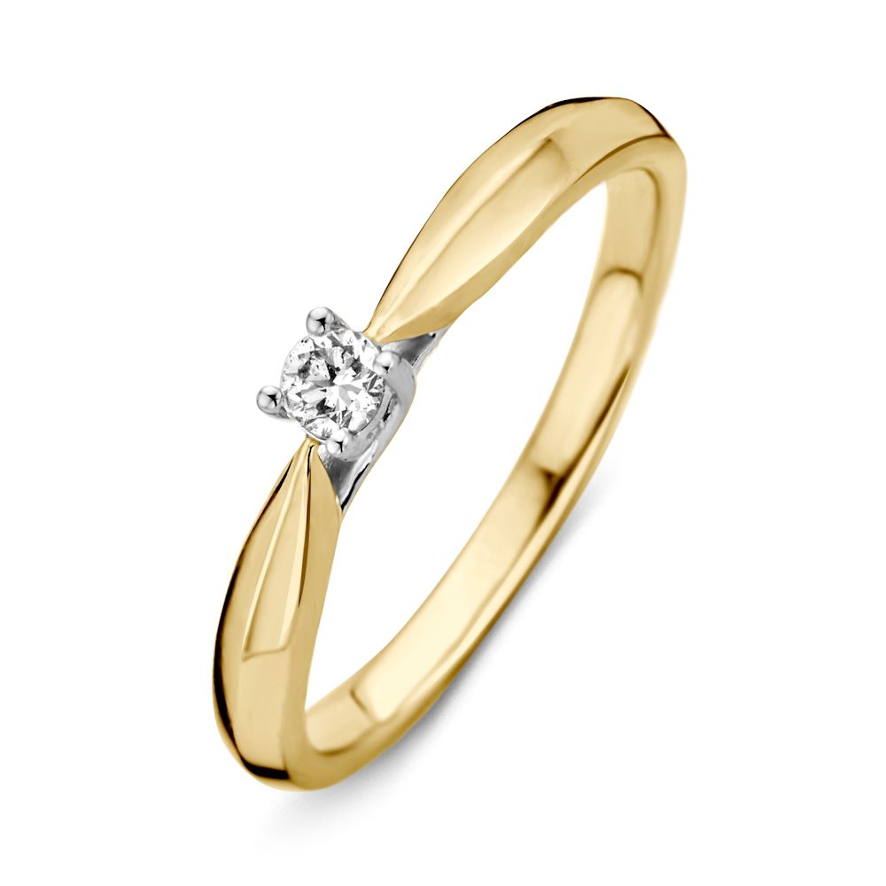 Bicolor Damenring aus 14-Karat Gold mit brillantgeschliffenem Diamanten in der Mitte