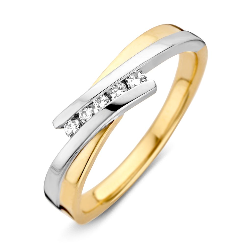 Bicolor Ring aus 14-karätigem Gold mit brillantschliffenen Diamanten in der Mitte
